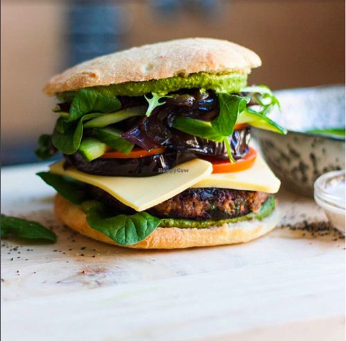 Plant based burger with vegan cheese at Souls in Copenhagen