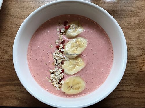 Strawberry smoothie bowl -- dessert included in the brunch. at The Beginnings - Kr.Barona Iela in Riga