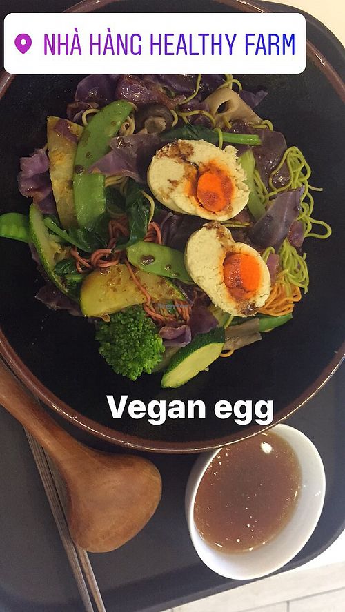 Vegan egg noodle dish. Enough to serve 2 ppl and 71 Dong at Healthy Farm - Tran Hung Dao District 1 in Ho Chi Minh City