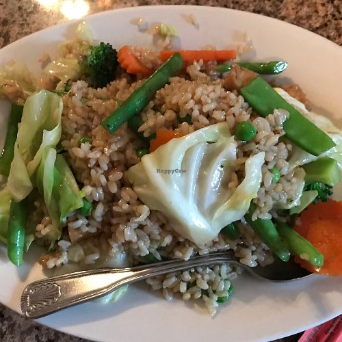 Vegetable fried brown rice with tofu at The Thai Place in Sturbridge
