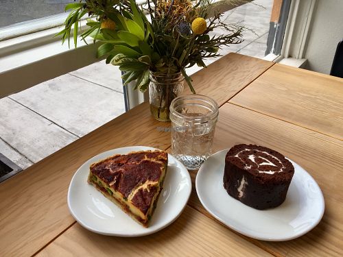Vegan asparagus tart and Swiss roll at Gluten Free Gem in Portland