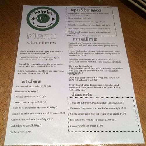 Menu 1 at Voltaire in Bangor