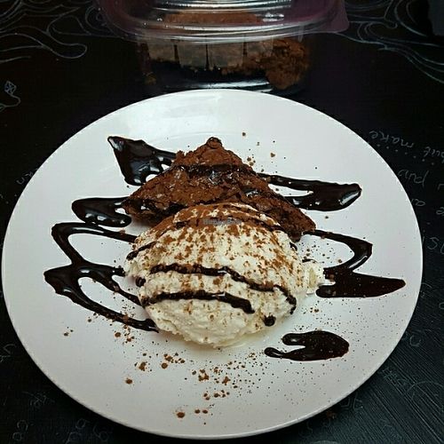 half a brownie (other half as takeout)  at Voltaire in Bangor