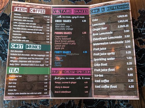 2019 Drinks menu at Voltaire in Bangor