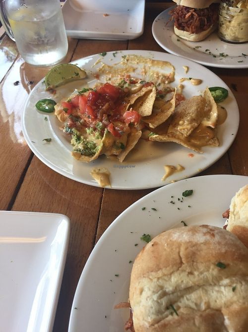 Nachos with homemade vegan cheese, salsa, and guacamole.
BBQ jackfruit sliders.  at Paisley Vegan Kitchen in Cocoa