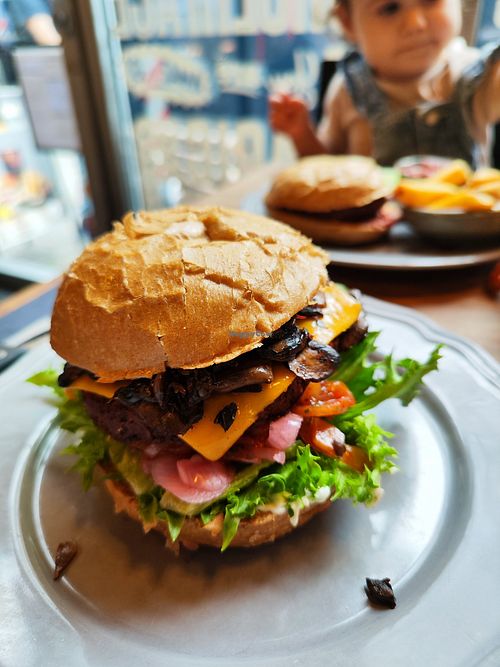 Vegan burger with the dark bun and beet/rice/bean patty 😁 at Halifax Burgers - Larsbjornsstaede in Copenhagen