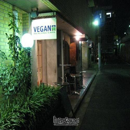 Night view of front at Vegan Healing Cafe in Tokyo