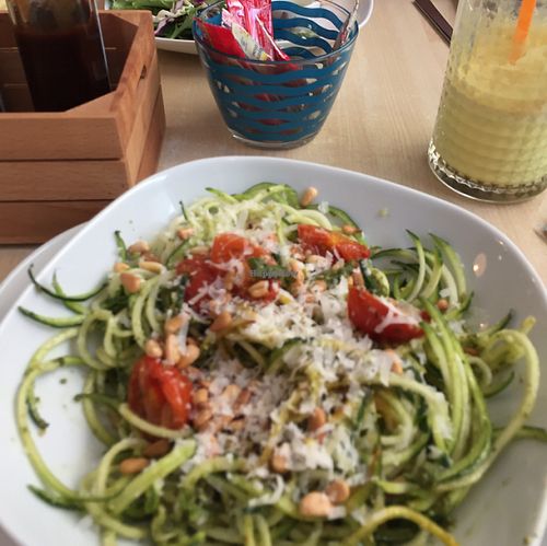 corgetti salad and golden milk at Cafe Nomad in Fuengirola