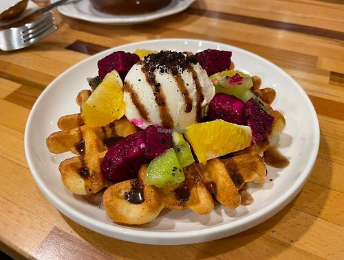 waffle and ice cream at Le Jardin du Petit Prince in Taichung