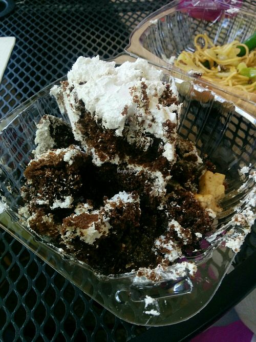Vegan chocolate cake at Loving Hut in Fresno