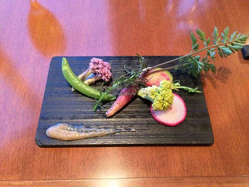 Raw veggies with miso dip at Sankara Hotel and Spa in Yakushima