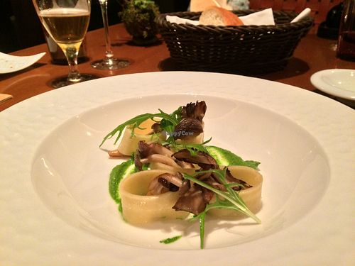 Local mushroom and pesto pasta at Sankara Hotel and Spa in Yakushima