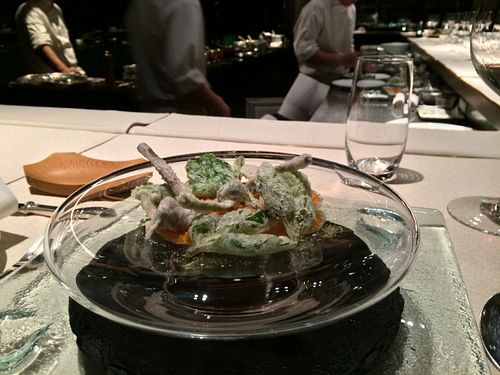 Local herbs and veggie tempura at Sankara Hotel and Spa in Yakushima