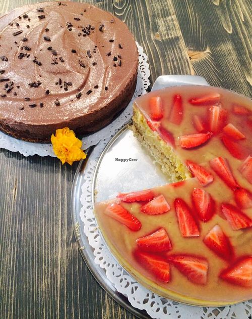 chocolate and vanilla cake- gluten and sugar free at MoMo Veg Cafe  in Prague