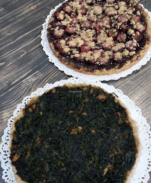 spinach quiche and plum cake at MoMo Veg Cafe  in Prague
