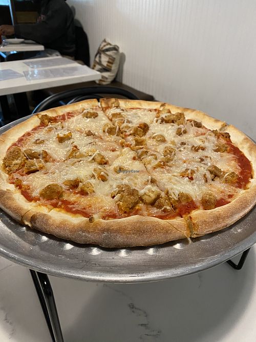 Made to order vegan cheese pizza add vegan chicken  at Mozzarella Fellas in Winston-salem