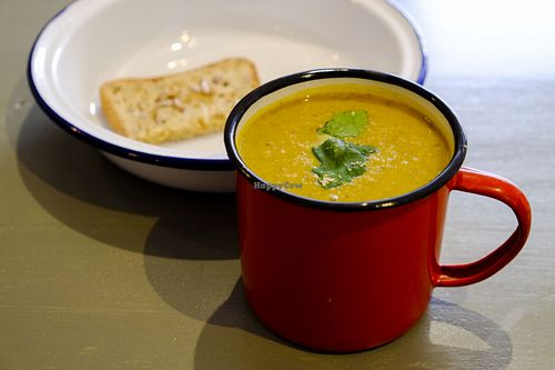 Soup of the day (sweet potato + almond + fennel) at Caju in Nice