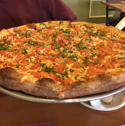 Vegan pizza, Daiya cheese, basil and tomato  at Mario's Pizza in Ocean City