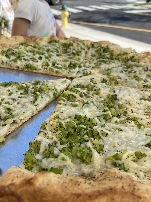 Vegan white pizza with broccoli at Mario's Pizza in Ocean City