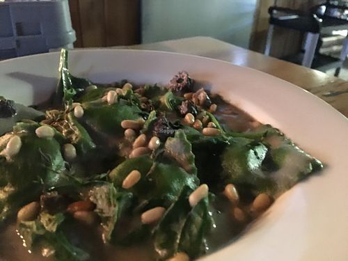 Miyoki alpine cheese stiffed ravioli in mushroom cream sauce (all vegan) at Of Roots and Blooms - Pop-up in Portland