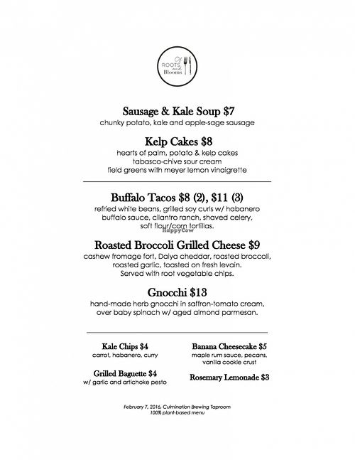 Menu at Of Roots and Blooms - Pop-up in Portland