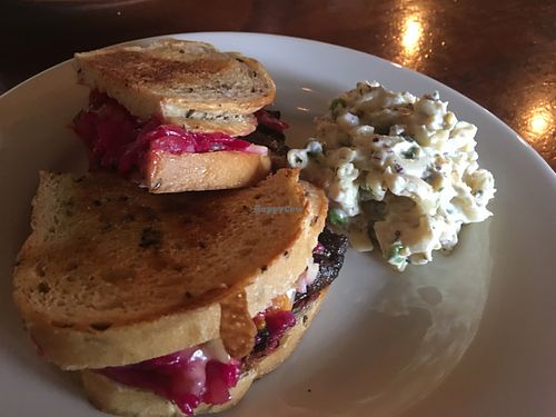 Smoked portabello Rueben with Mac salad. Amazing!!!! at Of Roots and Blooms - Pop-up in Portland