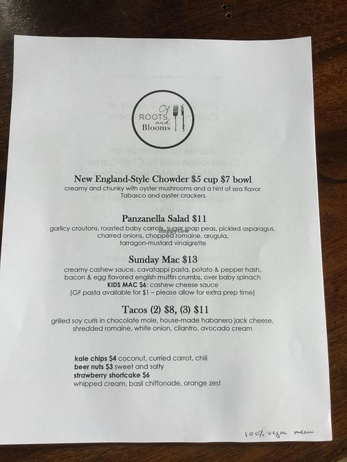 Menu at Of Roots and Blooms - Pop-up in Portland