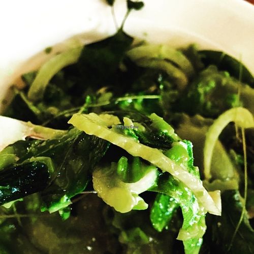 Homemade almond ricotta ravioli, watercress chips, fennel at Of Roots and Blooms - Pop-up in Portland