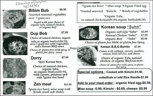 Menu at A Cup of Peace in Boulder