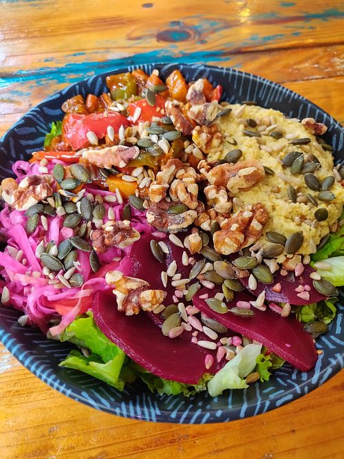 Roasted veggie bowl at Beats & Burritos in Lagos