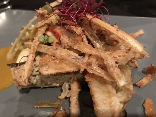 Zucchini lasagna with lobster mushrooms at Harvest Beat in Seattle