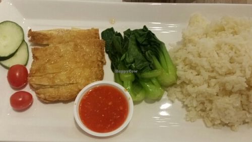Vegetarian chicken rice set at Saute in Central Singapore