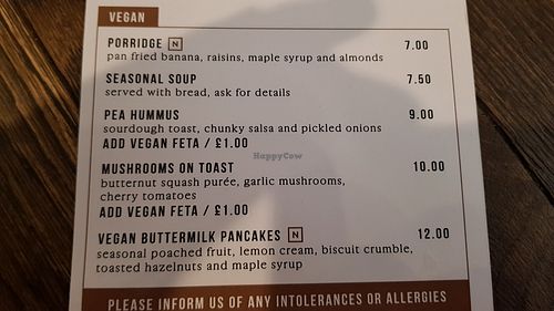 Vegan menu at Mrs Atha's in Leeds