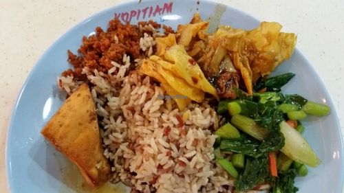 brown rice set with dishes from the buffet selection at Singapore General Hospital - Vegetarian Stall in Central Singapore