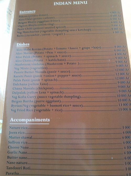 Meny at Le Veg Table at Le Veg Table in Antananarivo