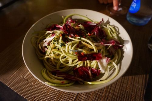 Raw vegan spaghetti made from zucchini at S'alcadena in Mallorca