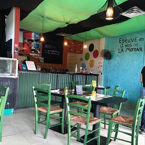 Cute decor with positive messages on all the walls at La Morena Bar and Restaurant in Lares