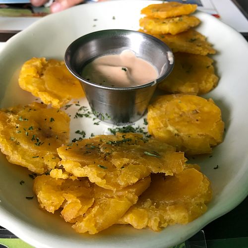 Tostones Don't use the sauce though, it is a mayo ketchup mix with garlic at La Morena Bar and Restaurant in Lares