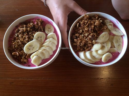 Dragon fruit smoothie bowl at Simple Things in Kampot