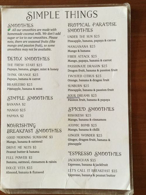 menu 1.1 at Simple Things in Kampot