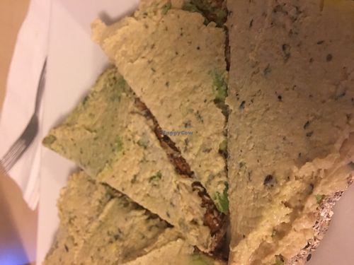 Fun toast with house hummus and avocado with herbs at SE Grind in Portland