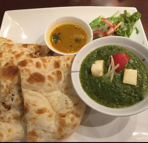 palak paneer with naan at Merosto in Tokyo