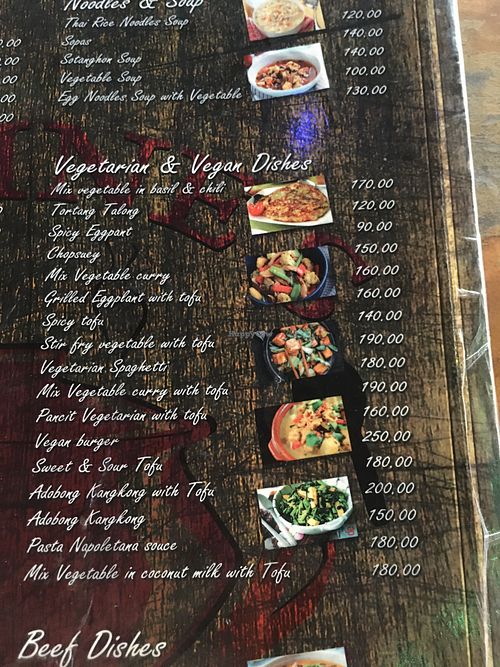 veggie menu 2019 at Levine's Eatery in Coron