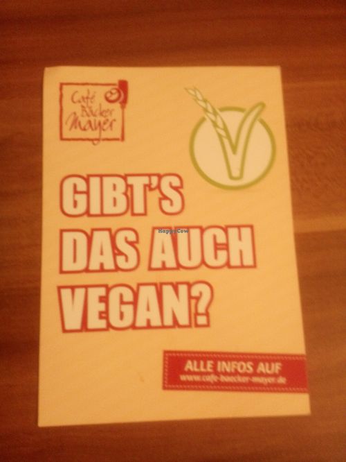 brochure vegan products front at Cafe Baecker Mayer - When Hall in Metzingen