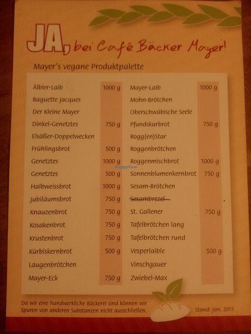 brochure vegan products back at Cafe Baecker Mayer - When Hall in Metzingen
