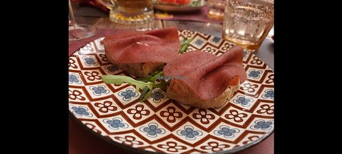 Bruschetta with vegan cheese and vegan ham at Rifugio Romano in Rome