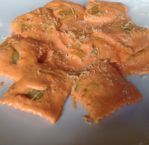 creamy vegan ravioli with seitan. at Rifugio Romano in Rome