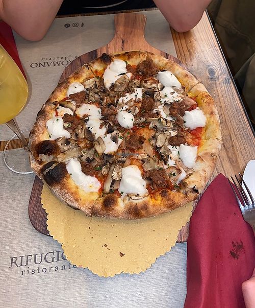 Sausage, Mushroom, Mozzarella Pizzaa  at Rifugio Romano in Rome