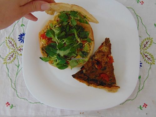 Sandwich and quiche from the buffet at Herbivore in Prague