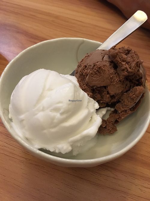 Dark chocolate and coconut ice cream  at VegCafe in Central Singapore